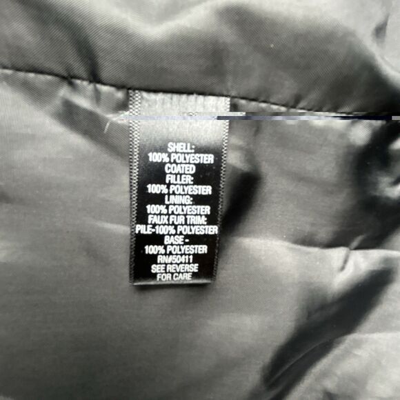 Croft & Barrow Quilted Puffer Coat Womens Sz XL Black Hooded Lined Faux Fur Neck - Picture 7 of 10